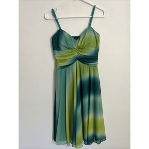 Ruby Rox Large Y2K Vintage Dress Green Yellow Sparkle Glitter Spaghetti Strap